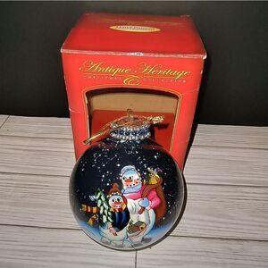 Antique Heritage Inside Hand Painted Snowman Glass Christmas Ornament 4.5in Tall